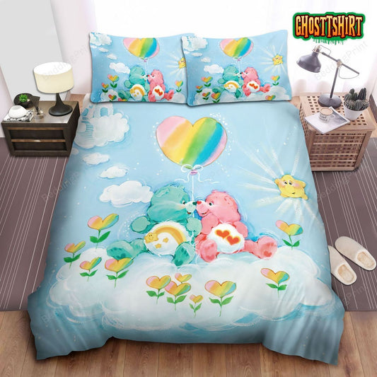 Care Bears With Rainbow Heart Balloon Bed Sheets Duvet Cover Bedding Set