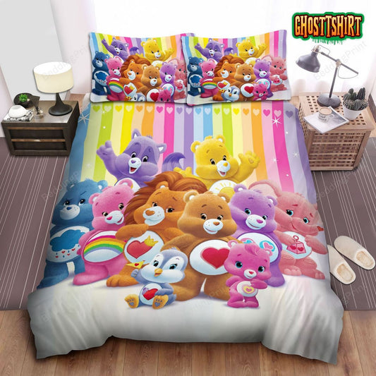 Care Bears With Rainbow & Penguin Bed Sheets Duvet Cover Bedding Set