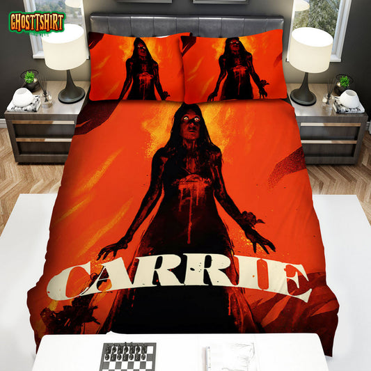 Carrie (1976) Movie Illustration 4 Bed Sheets Spread Comforter Duvet Cover Bedding Set