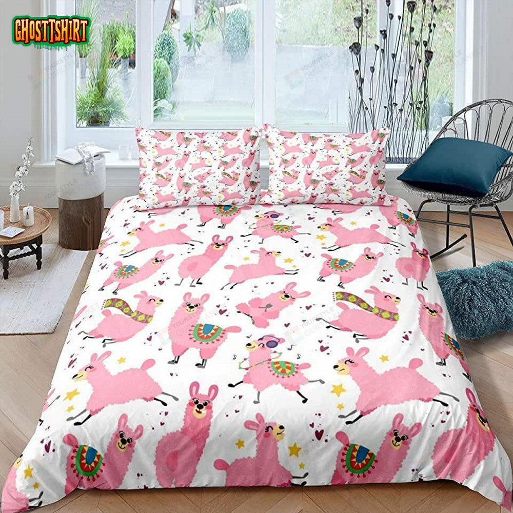 Cartoon Alpaca Pink Bedding Set