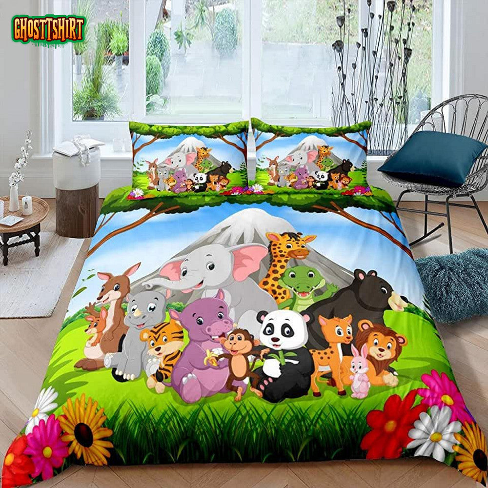 Cartoon Animals Pattern Bed Sheets Spread Comforter Duvet Cover Bedding Set