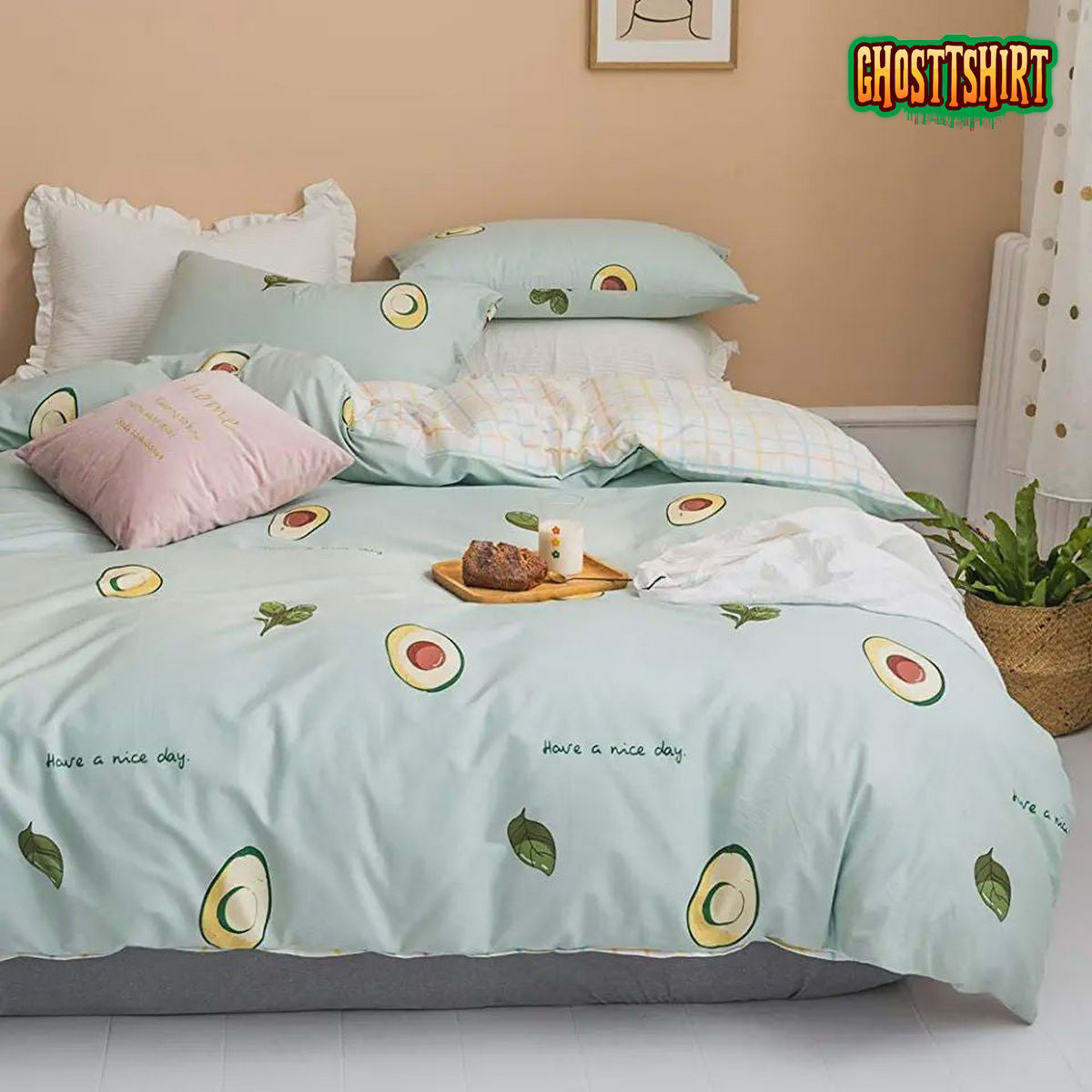 Cartoon Avocado Tropical Fruit Pattern Bedding Set