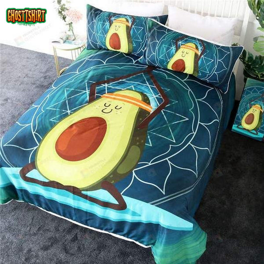 Cartoon Avocado Yoga Cotton Bed Sheets Spread Comforter Duvet Cover Bedding Set