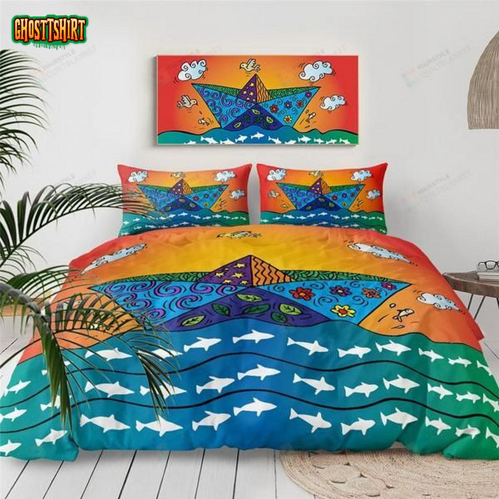 Cartoon Beach Cotton Bed Sheets Spread Comforter Duvet Cover Bedding Set