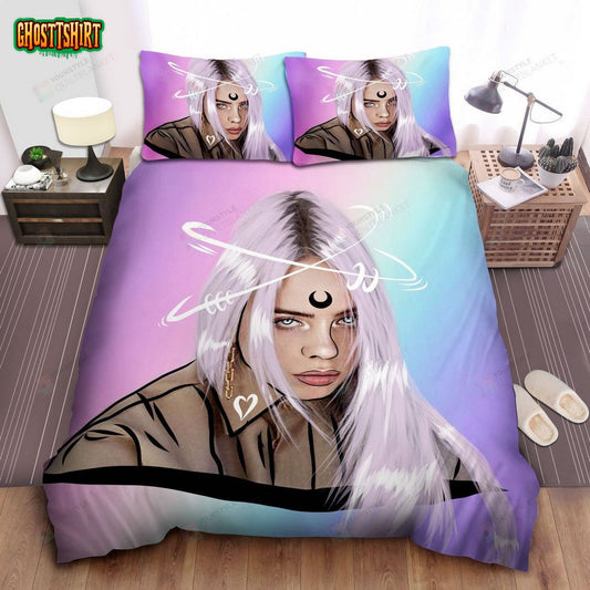 Cartoon Billie Eilish Drawing Bed Sheets Spread Comforter Duvet Cover Bedding Set