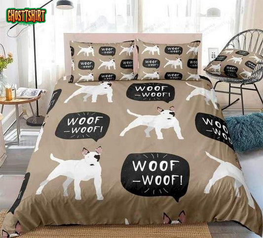 Cartoon Bull Terrier Dog Cotton Bed Sheets Spread Comforter Duvet Cover Bedding Set