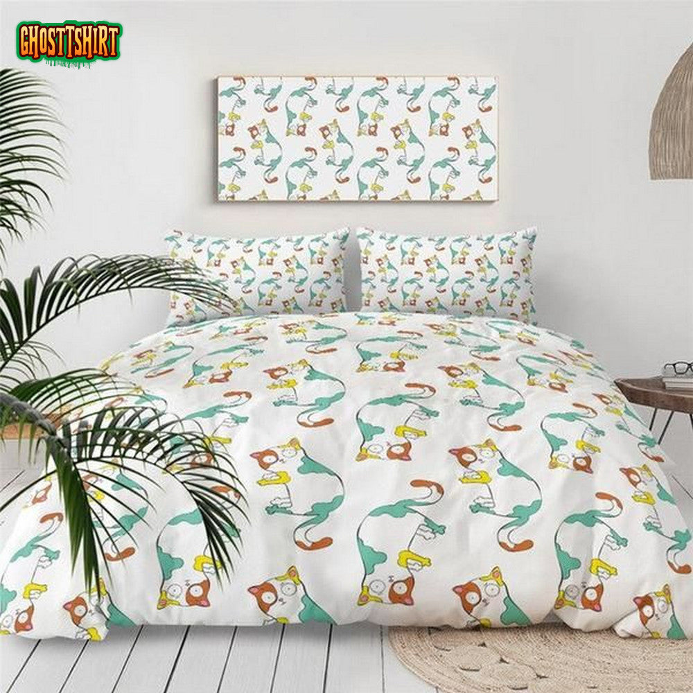 Cartoon Cat Cotton Bed Sheets Spread Comforter Duvet Cover Bedding Set