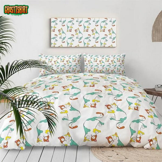 Cartoon Cat Cotton Bed Sheets Spread Comforter Duvet Cover Bedding Set