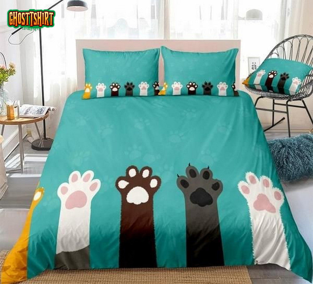Cartoon Cat Paws Cotton Bed Sheets Spread Comforter Duvet Cover Bedding Set