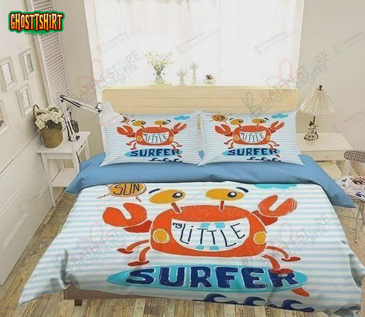 Cartoon Crab Surfer Printed Cotton Bed Sheets Spread Comforter Duvet Cover Bedding Set