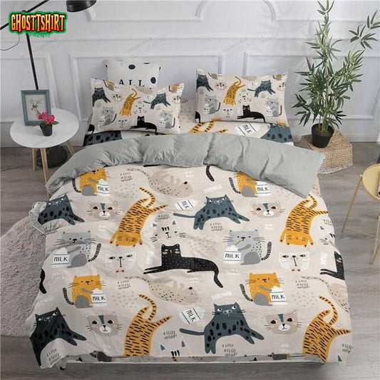 Cartoon Cute Cats Cotton Bed Sheets Spread Comforter Duvet Cover Bedding Set
