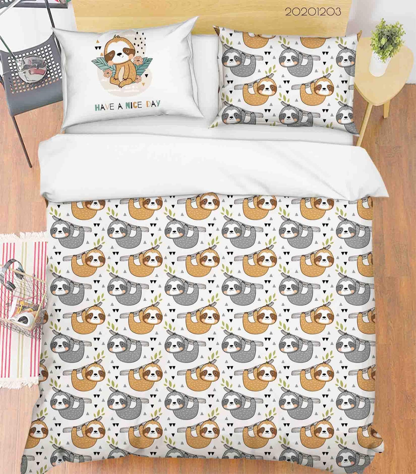 3D Cartoon Hand Drawn Sloth Animal Pattern Quilt Cover Set Bedding Set Duvet Cover Pillowcases LXL