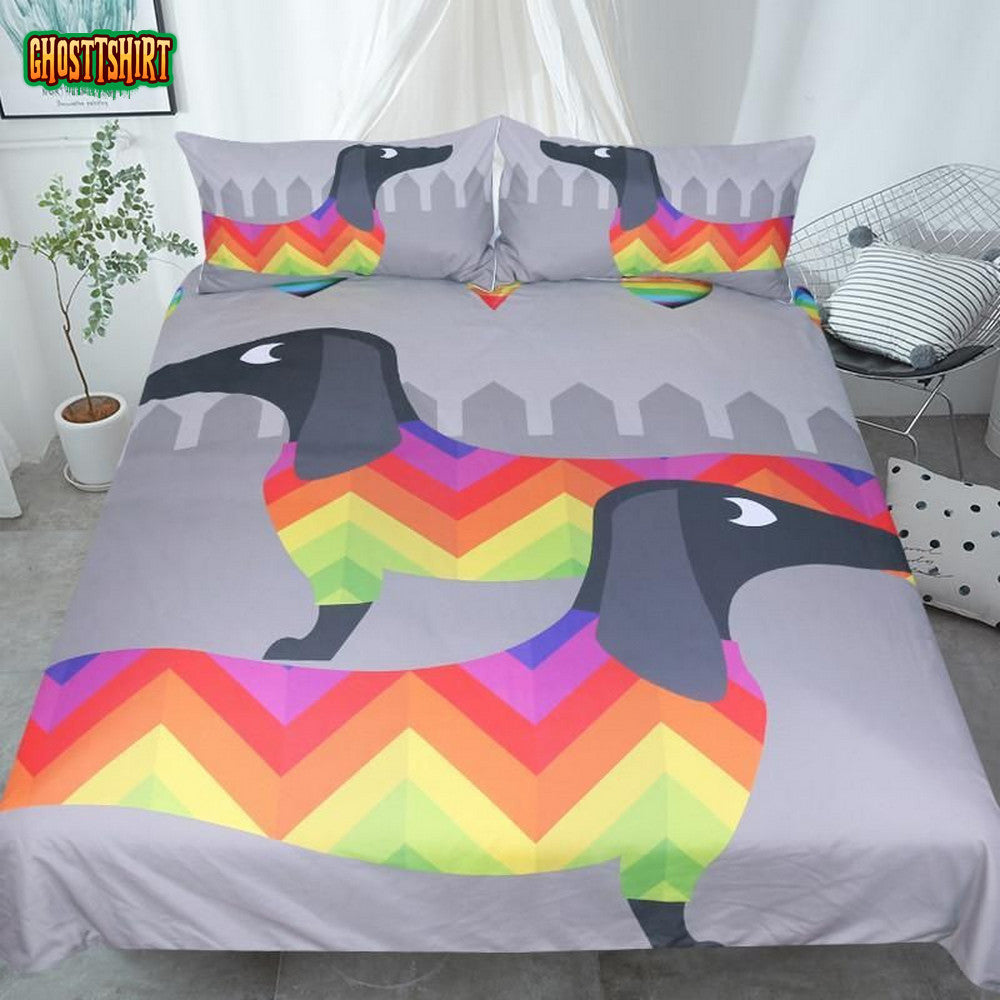 Cartoon Dachshund Cotton Bed Sheets Spread Comforter Duvet Cover Bedding Set