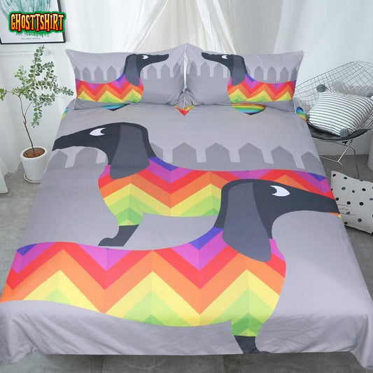 Cartoon Dachshund Cotton Bed Sheets Spread Comforter Duvet Cover Bedding Set