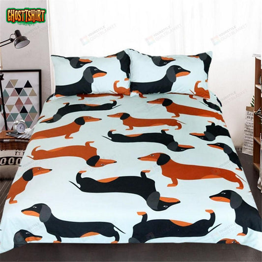 Cartoon Dachshund Dogs Bedding Set