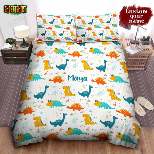 Cartoon Dinosaur Pattern Bed Sheets Spread Comforter Duvet Cover Bedding Set