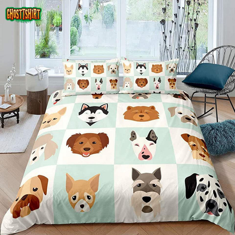 Cartoon Dogs Pattern Bed Sheets Spread Comforter Duvet Cover Bedding Set