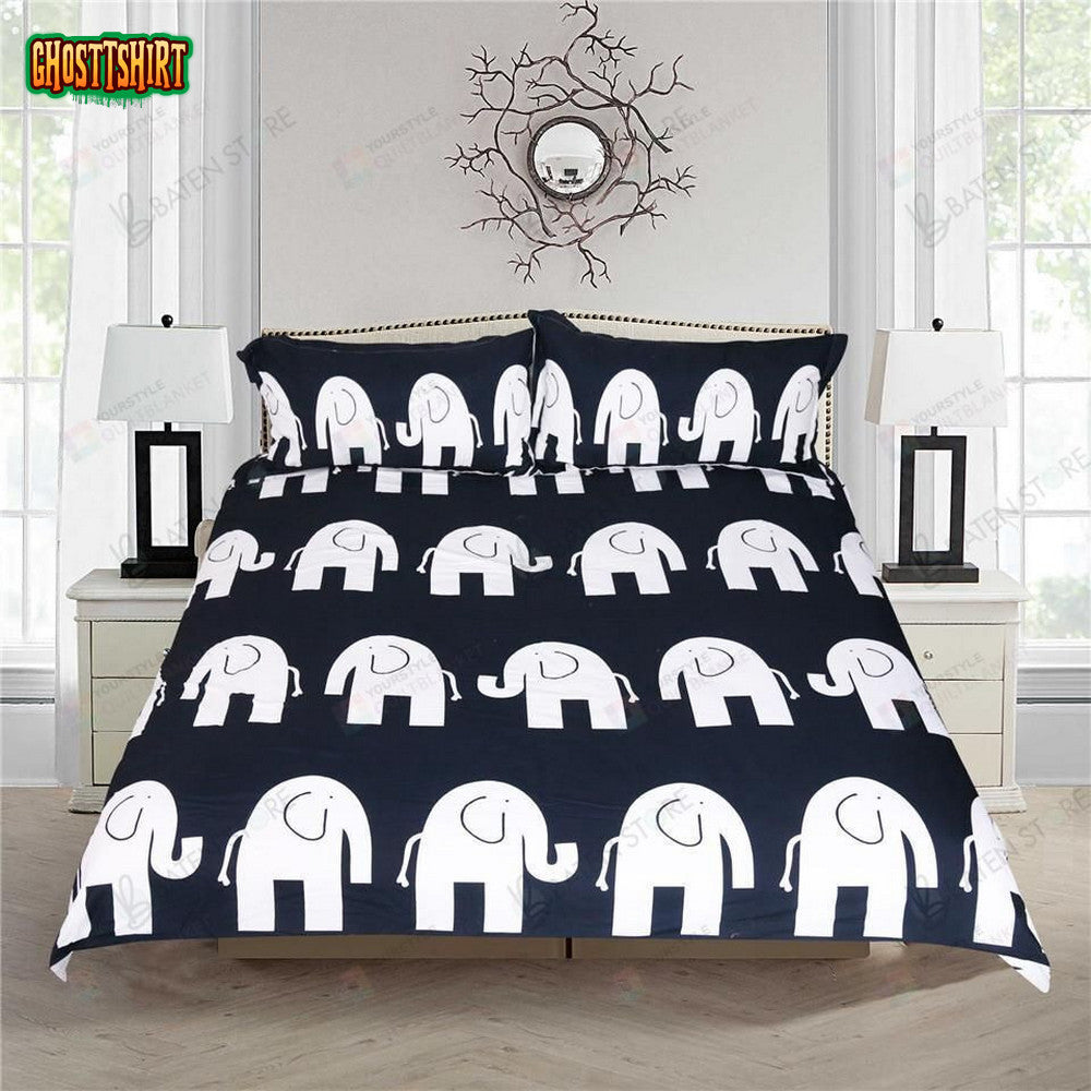 Cartoon Elephant Gray And Blue Bed Sheets Duvet Cover Bedding Set