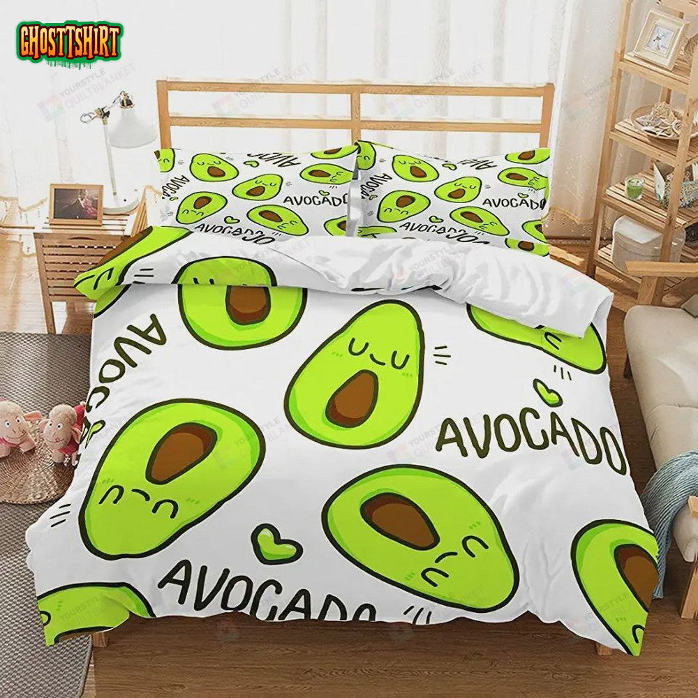Cartoon Emoji Faces Avocado Bedding Set