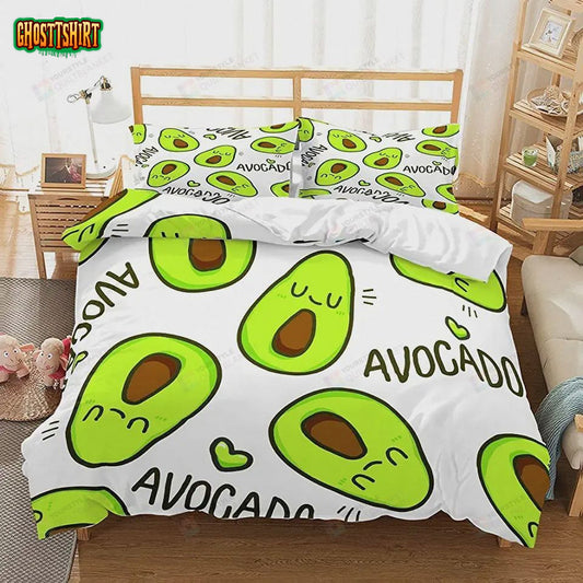 Cartoon Emoji Faces Avocado Bedding Set