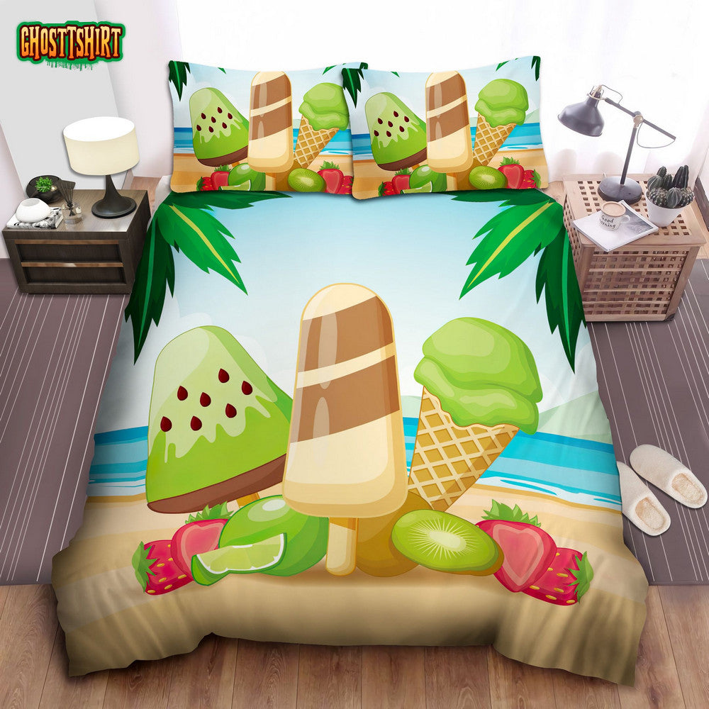 Cartoon Ice Cream On The Beach Bed Sheets Spread Comforter Duvet Cover Bedding Set