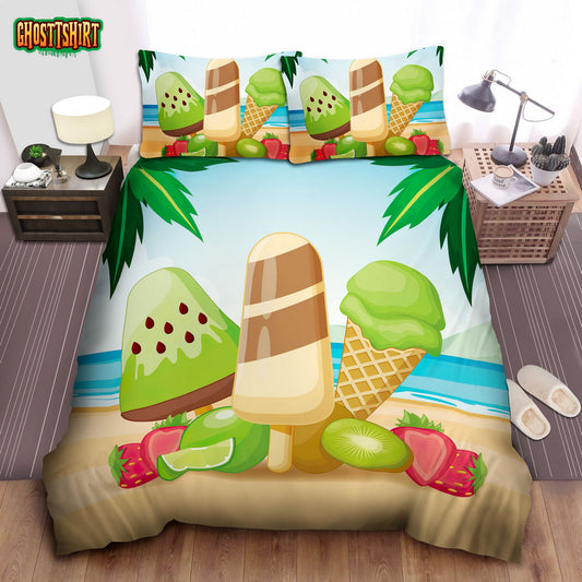 Cartoon Ice Cream On The Beach Bed Sheets Spread Comforter Duvet Cover Bedding Set