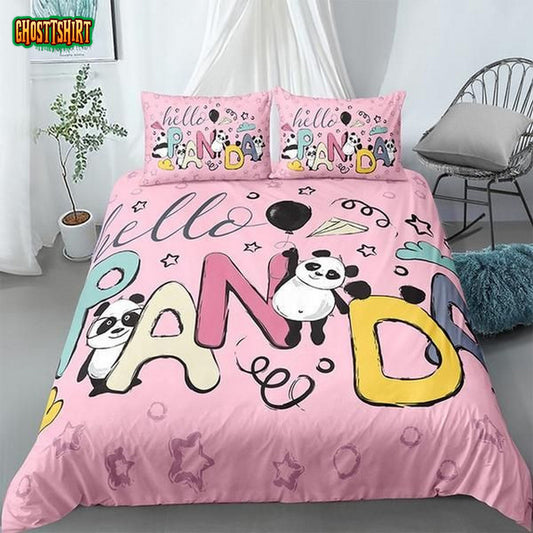 Cartoon Letters Panda Cotton Bed Sheets Spread Comforter Duvet Cover Bedding Set