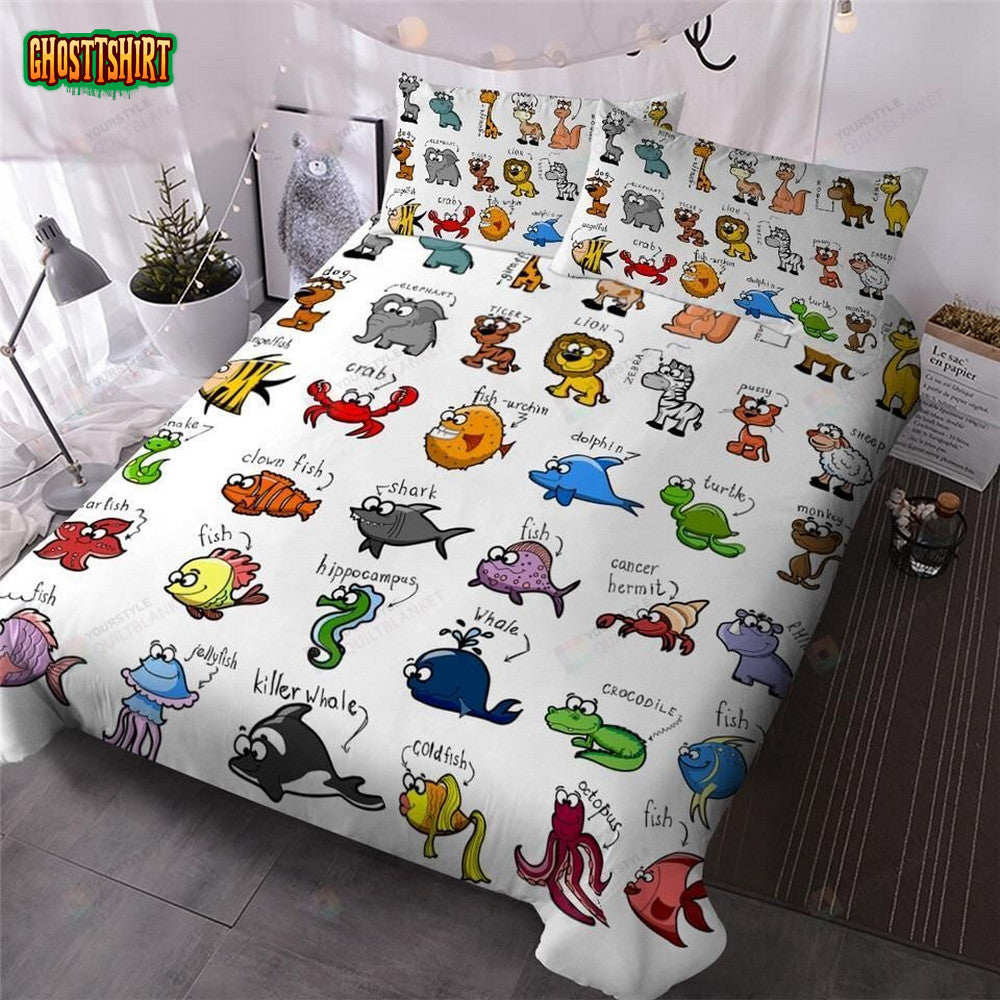 Cartoon Marine Wild Animals Cotton Bed Sheets Spread Comforter Duvet Cover Bedding Set