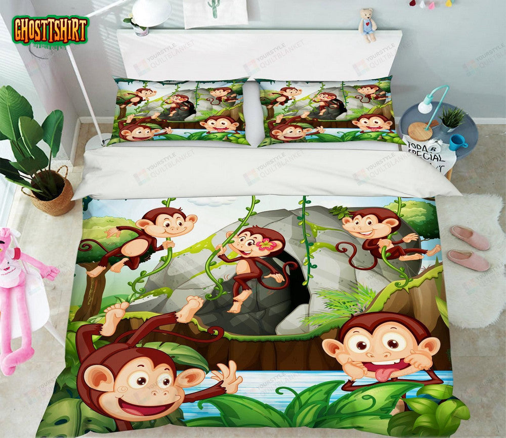 Cartoon Monkeys Bed Sheets Duvet Cover Bedding Set