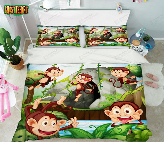 Cartoon Monkeys Bed Sheets Duvet Cover Bedding Set