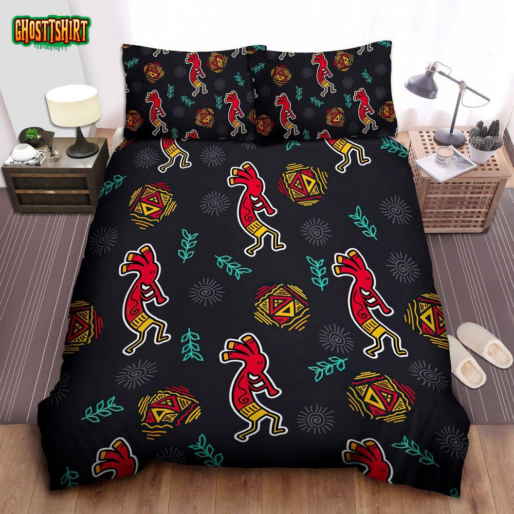 Cartoon Native American Symbols Pattern Bed Sheets Spread Comforter Duvet Cover Bedding Set