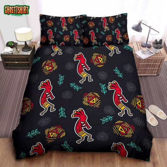 Cartoon Native American Symbols Pattern Bed Sheets Spread Comforter Duvet Cover Bedding Set