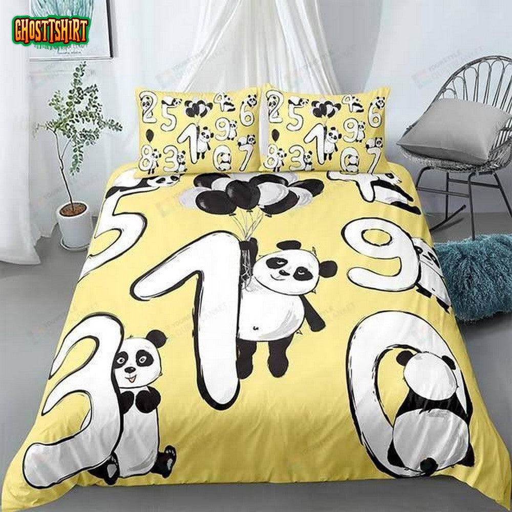 Cartoon Numbers Panda Cotton Bed Sheets Spread Comforter Duvet Cover Bedding Set