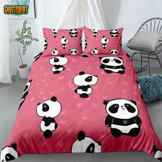 Cartoon Panda Pattern Cotton Bed Sheets Spread Comforter Duvet Cover Bedding Set