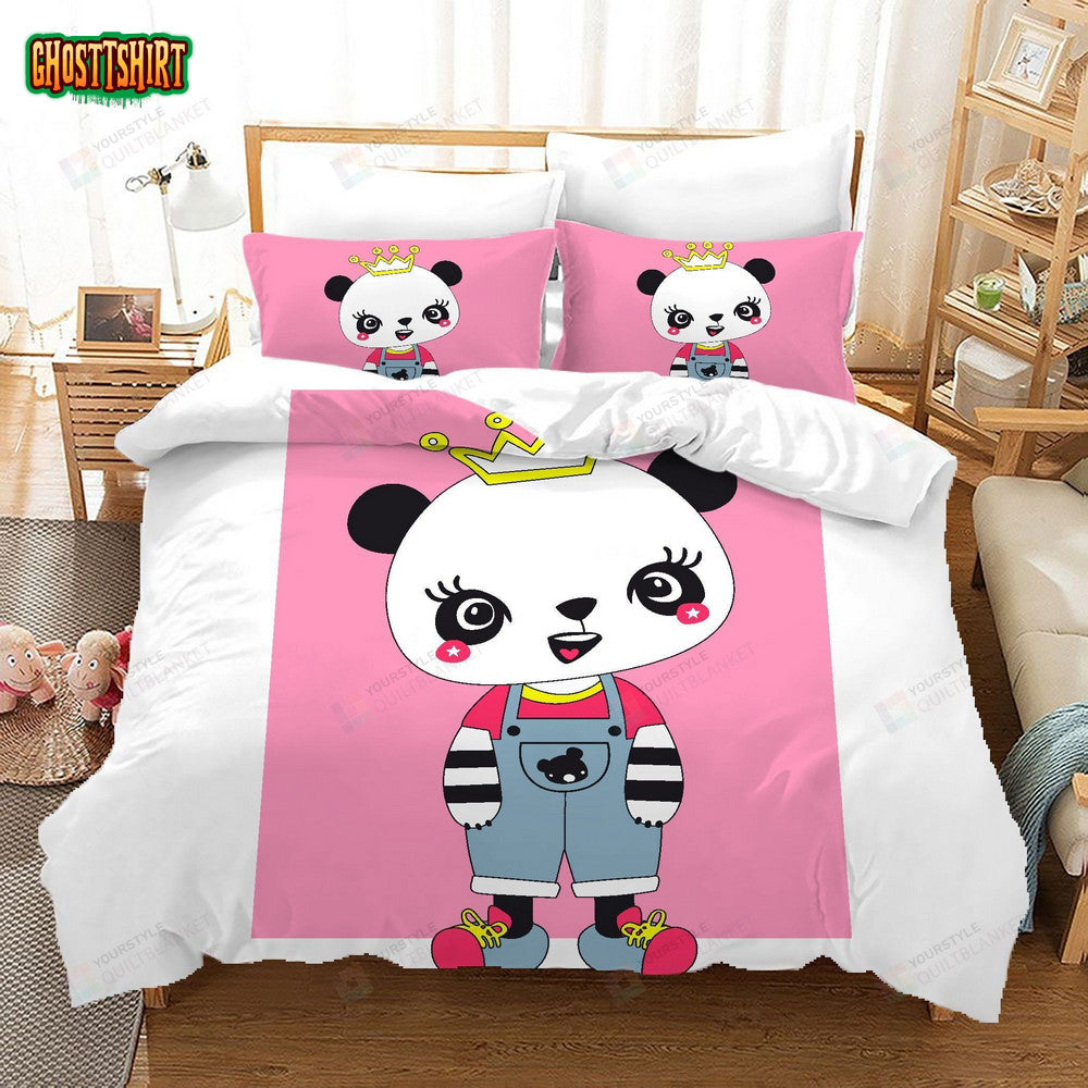 Cartoon Panda Pink Bed Sheets Duvet Cover Bedding Set