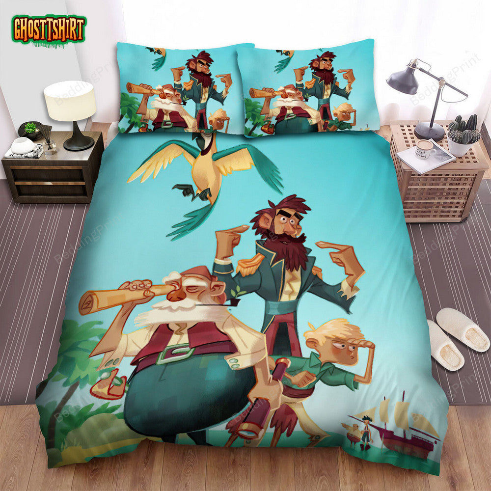 Cartoon Pirate Band Looking For Treasure Bed Sheets Spread Duvet Cover Bedding Set