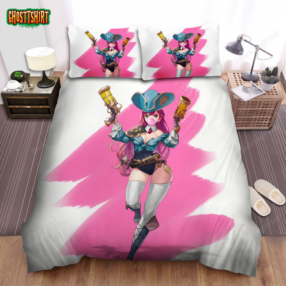 Cartoon Pirate Lady With Dual Blunderbuss Bed Sheets Spread Duvet Cover Bedding Set