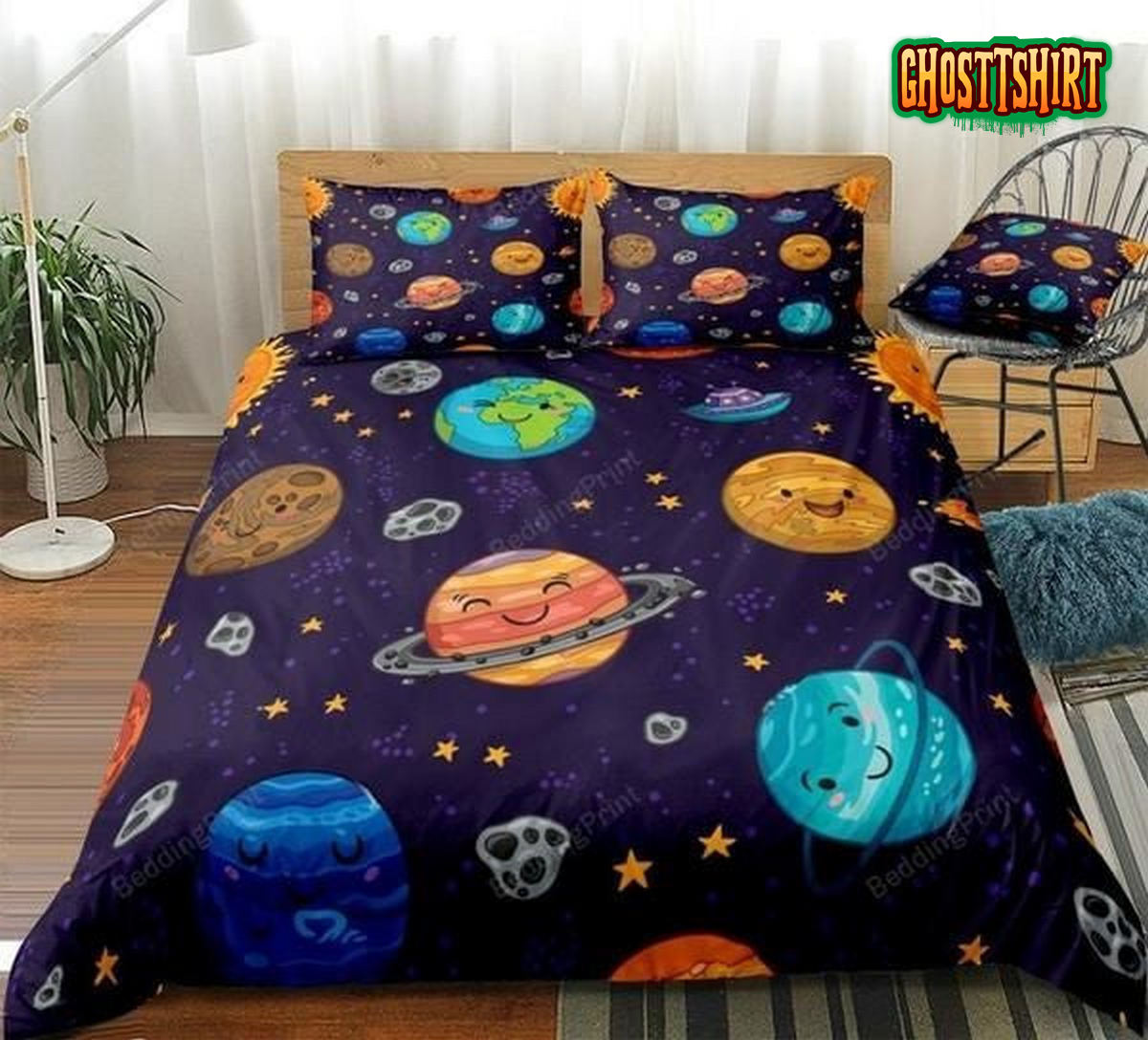 Cartoon Planets Bed Sheets Duvet Cover Bedding Set