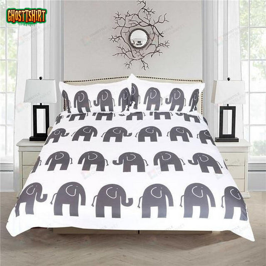 Cartoon Printed Elephant Cotton Bed Sheets Spread Comforter Duvet Cover Bedding Set