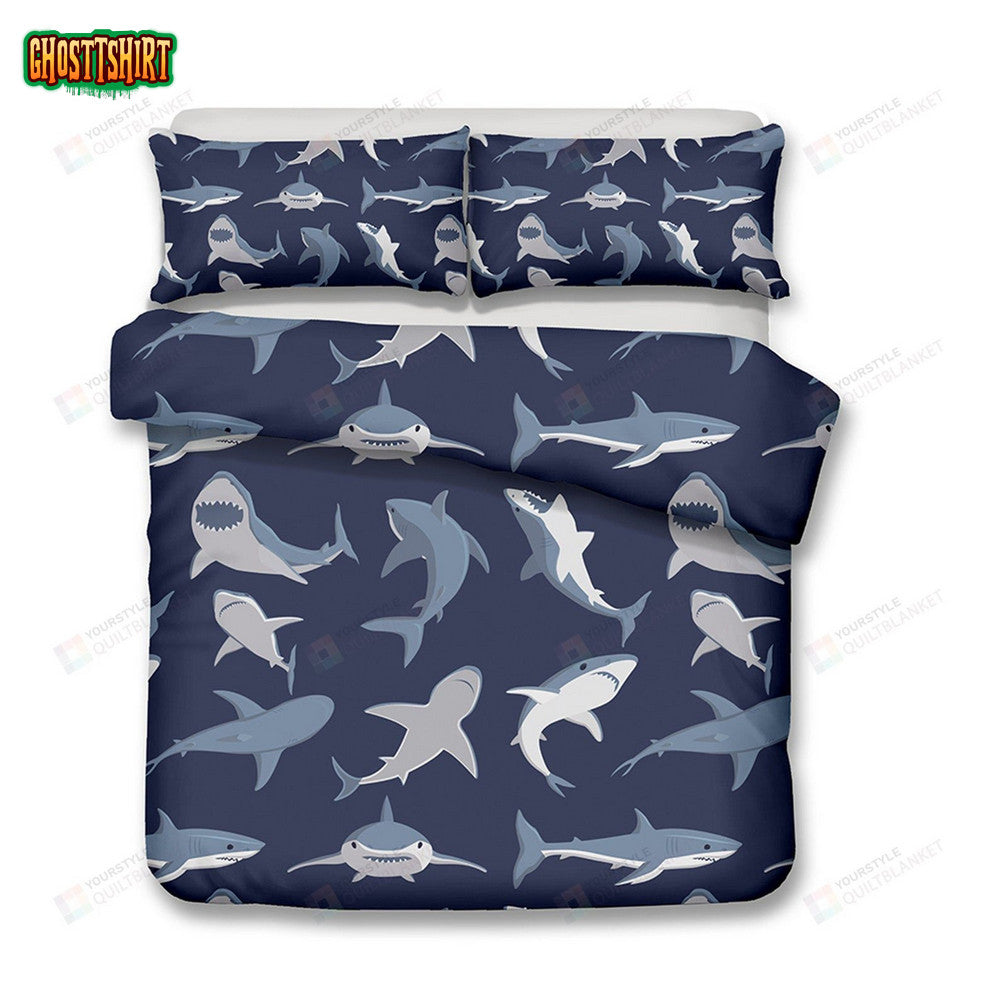 Cartoon Shark Pattern Bed Sheets Spread Duvet Cover Bedding Set