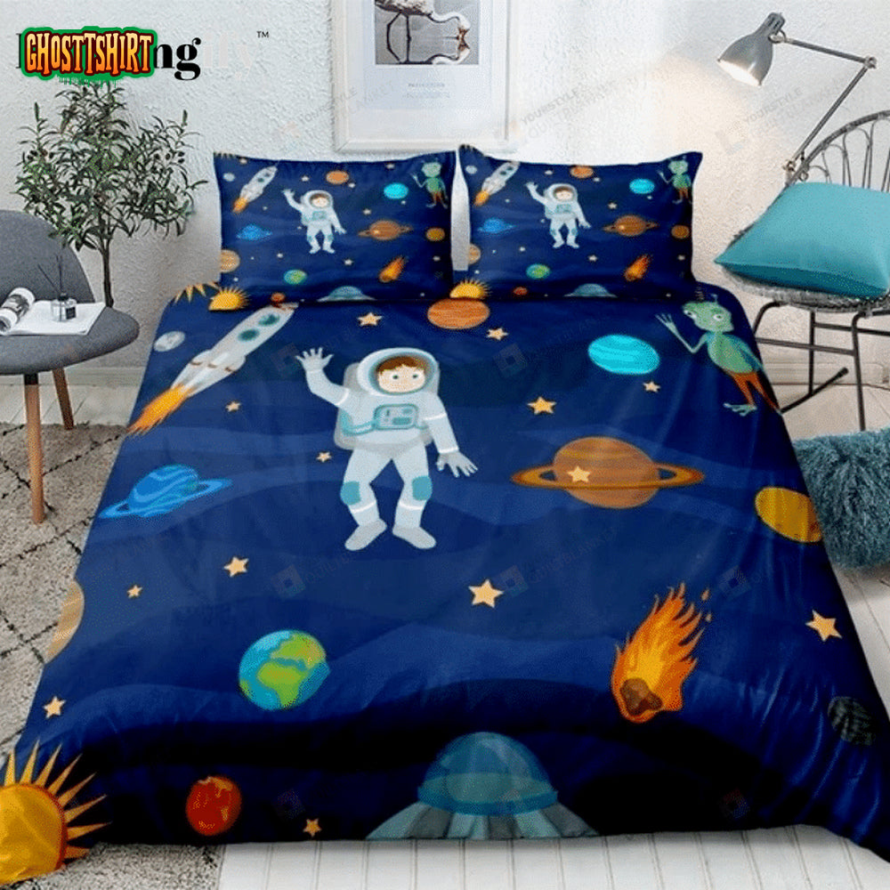 Cartoon Space Astronaut Bed Sheets Spread Duvet Cover Bedding Set