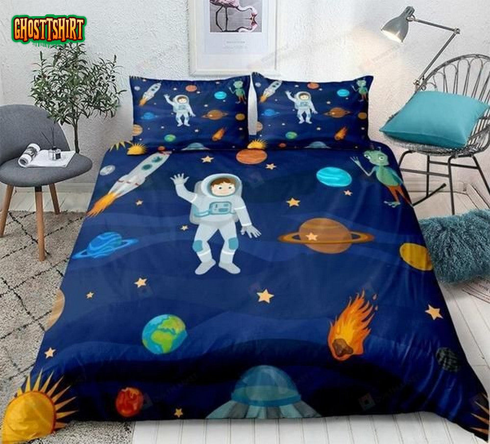 Cartoon Space Astronaut Cotton Bed Sheets Spread Comforter Duvet Cover Bedding Set