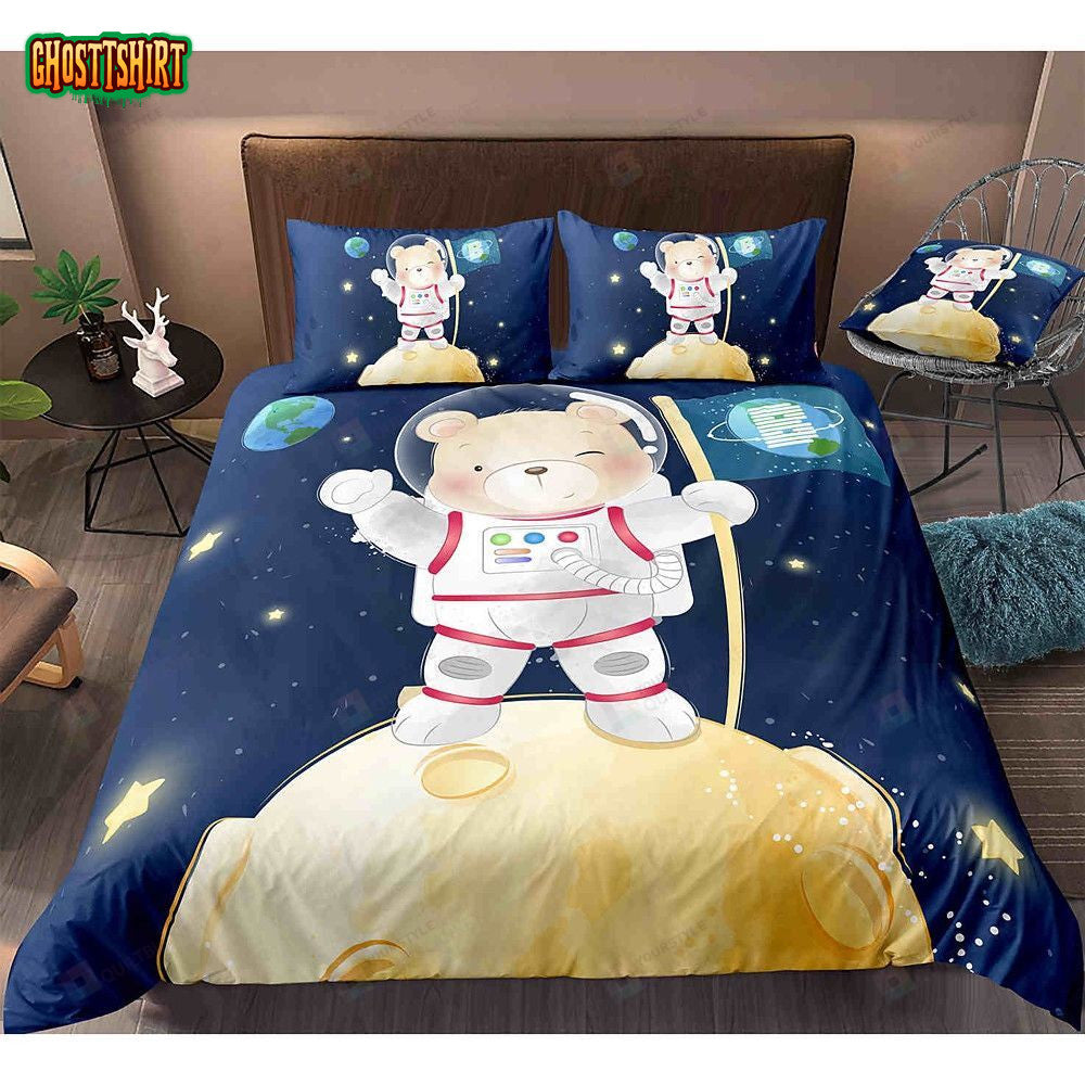 Cartoon Space Bear Astronaut Bedding Set