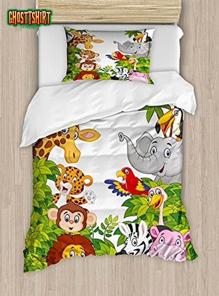 Cartoon Style Zoo Animals Bed Sheets Spread Comforter Duvet Cover Bedding Set