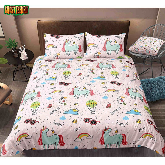 Cartoon Unicorn Happy Summer Bedding Set