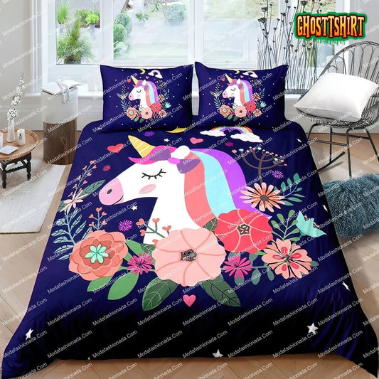 Cartoon Unicorn Pink Cute For Girls Bedding Set