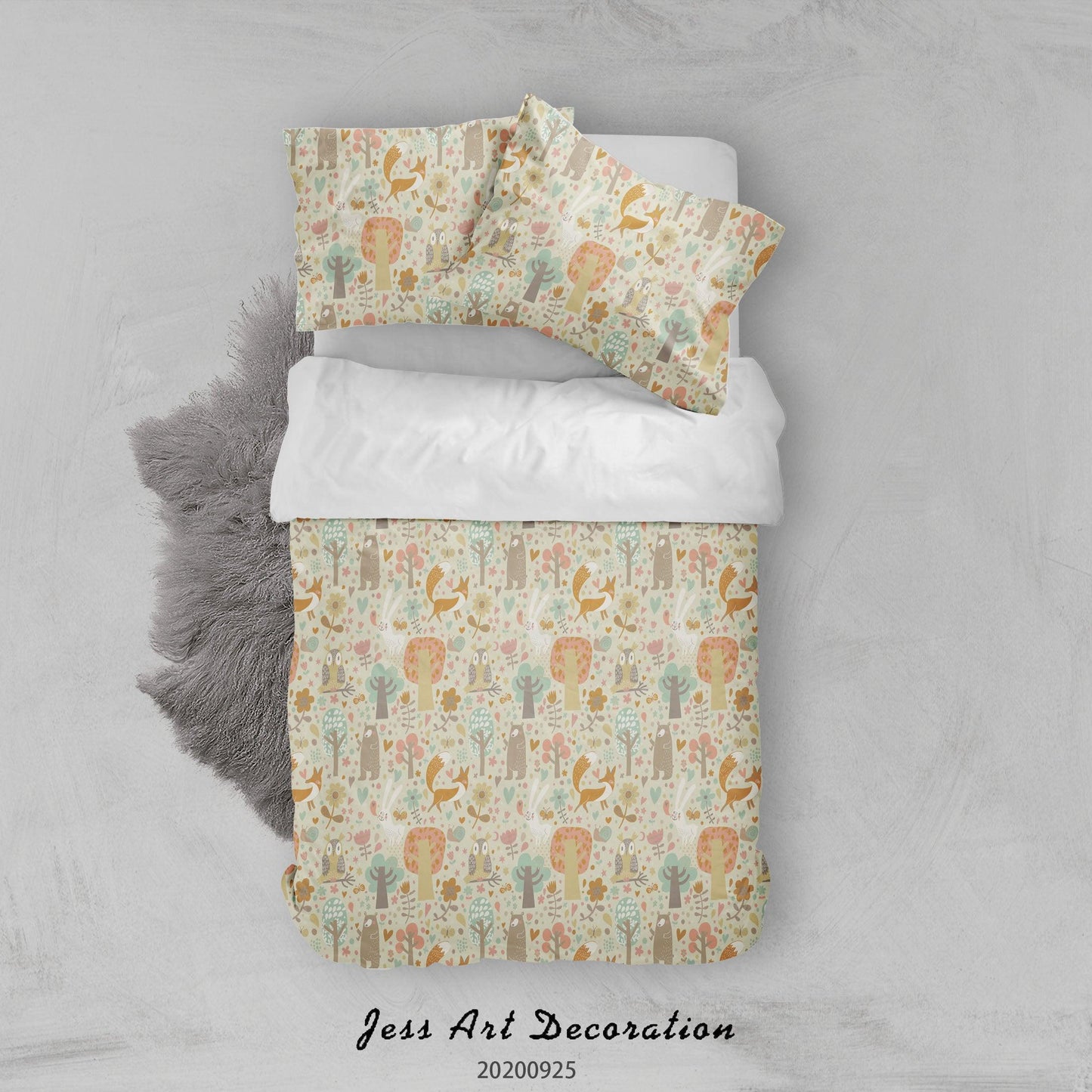 3D Cartoon Animal Owl Leaves Pattern Quilt Cover Set Bedding Set Duvet Cover Pillowcases WJ 6478