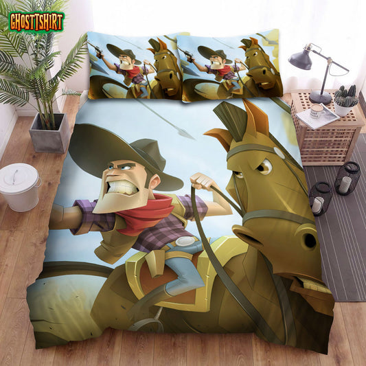 Cartoonish Cowboy In A Shooting Bed Sheets Spread Duvet Cover Bedding Set