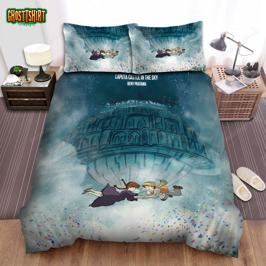 Castle In The Sky (1986) Movie Digital Art Bed Sheets Duvet Cover Bedding Set