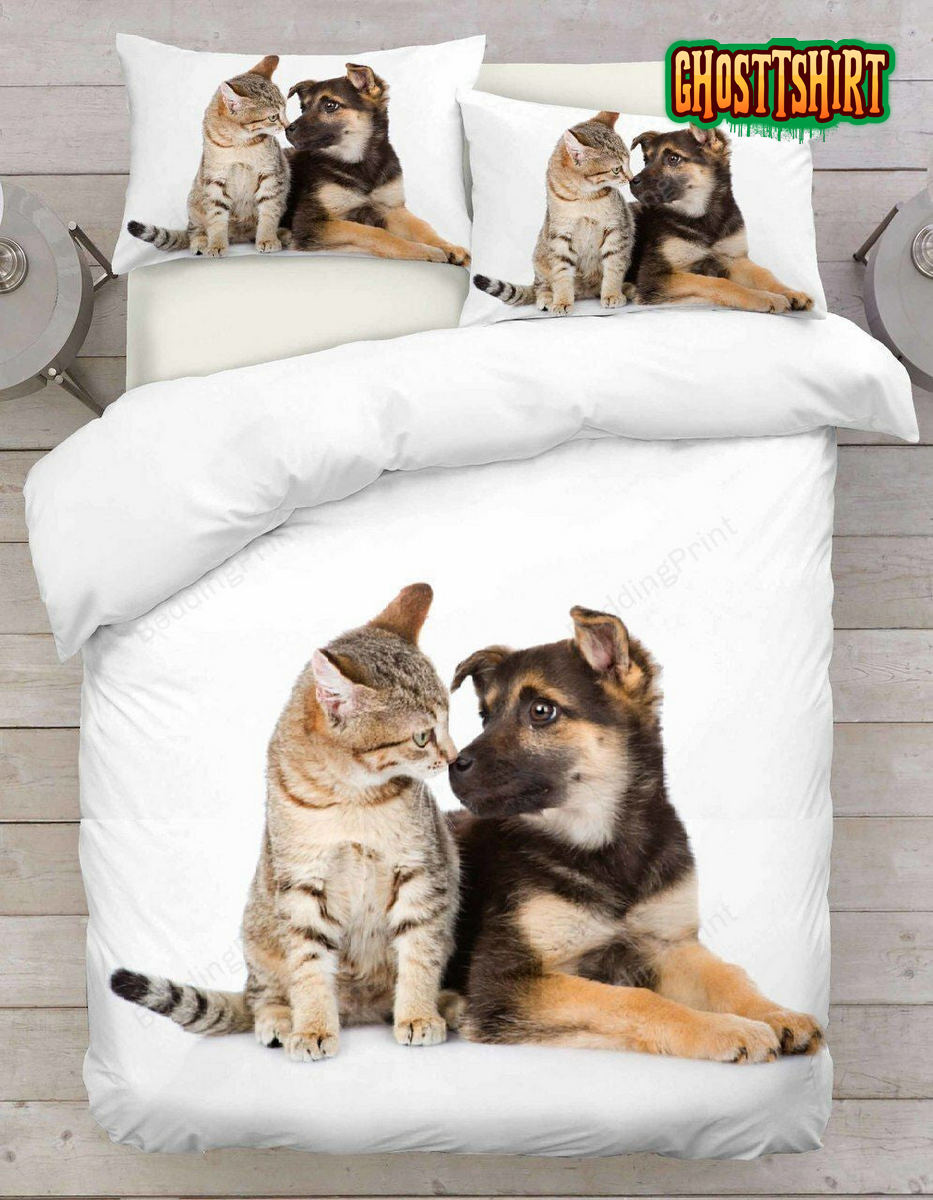 Cat And Dog Friendship Bedding Set